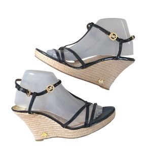 MICHAEL Michael Kors Black and Gold Wedge Sandals Size 8
